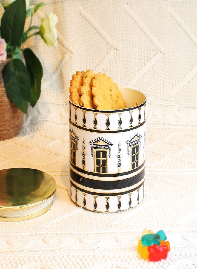 IZZHAAR Roman Goodies Snacks Storage Jar for Kitchen, Printed Round Metal Food Container Jars, Pantry Canister for Spices, Coffee, Tea & Cookies (Black & White) - Image 4